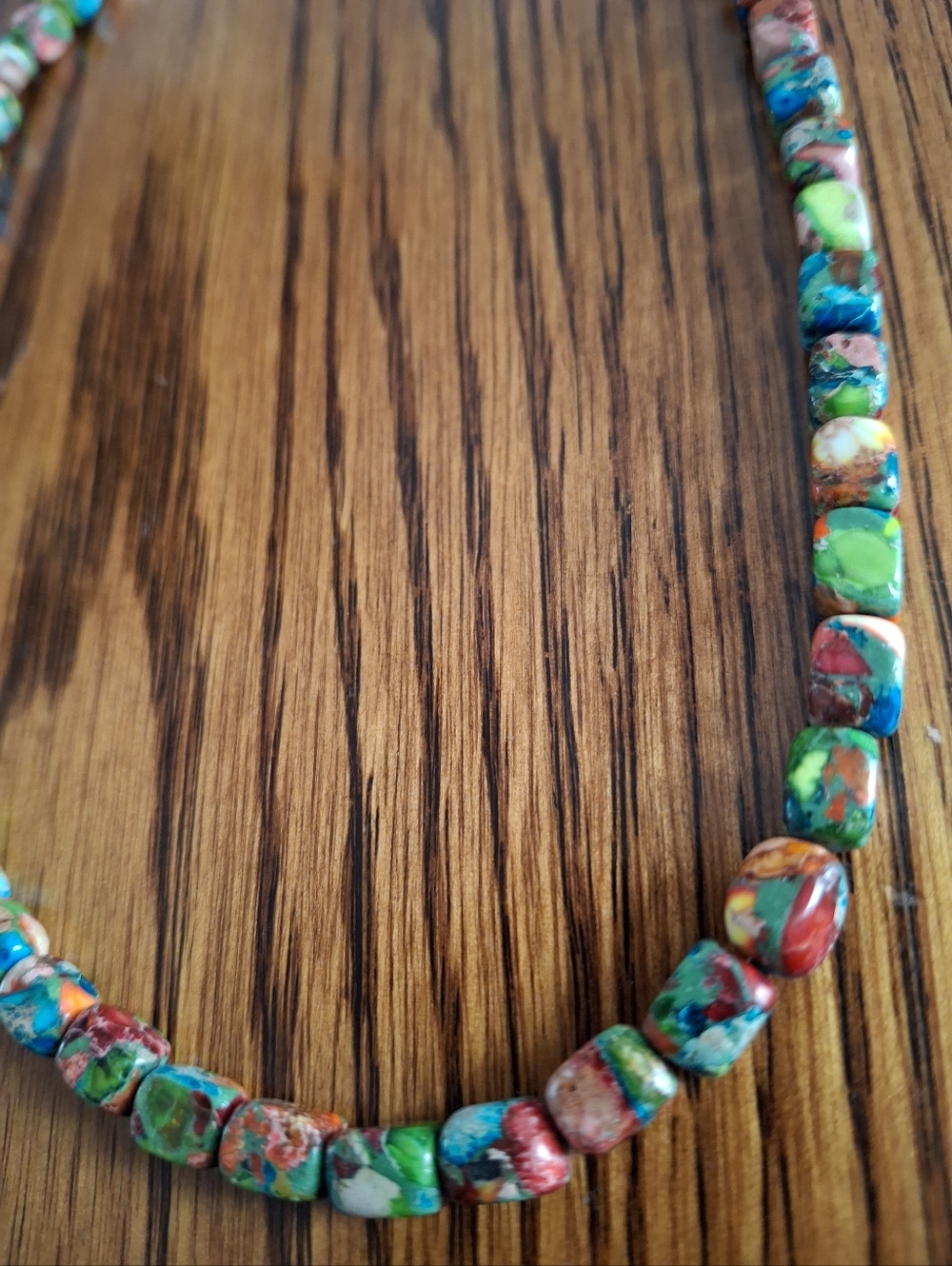 Sea Sediment Jasper Multicolored Cube Beaded 16" 6mm Sterling Silver Necklace